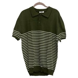 Coofandy Green & White Striped Collared Sweater